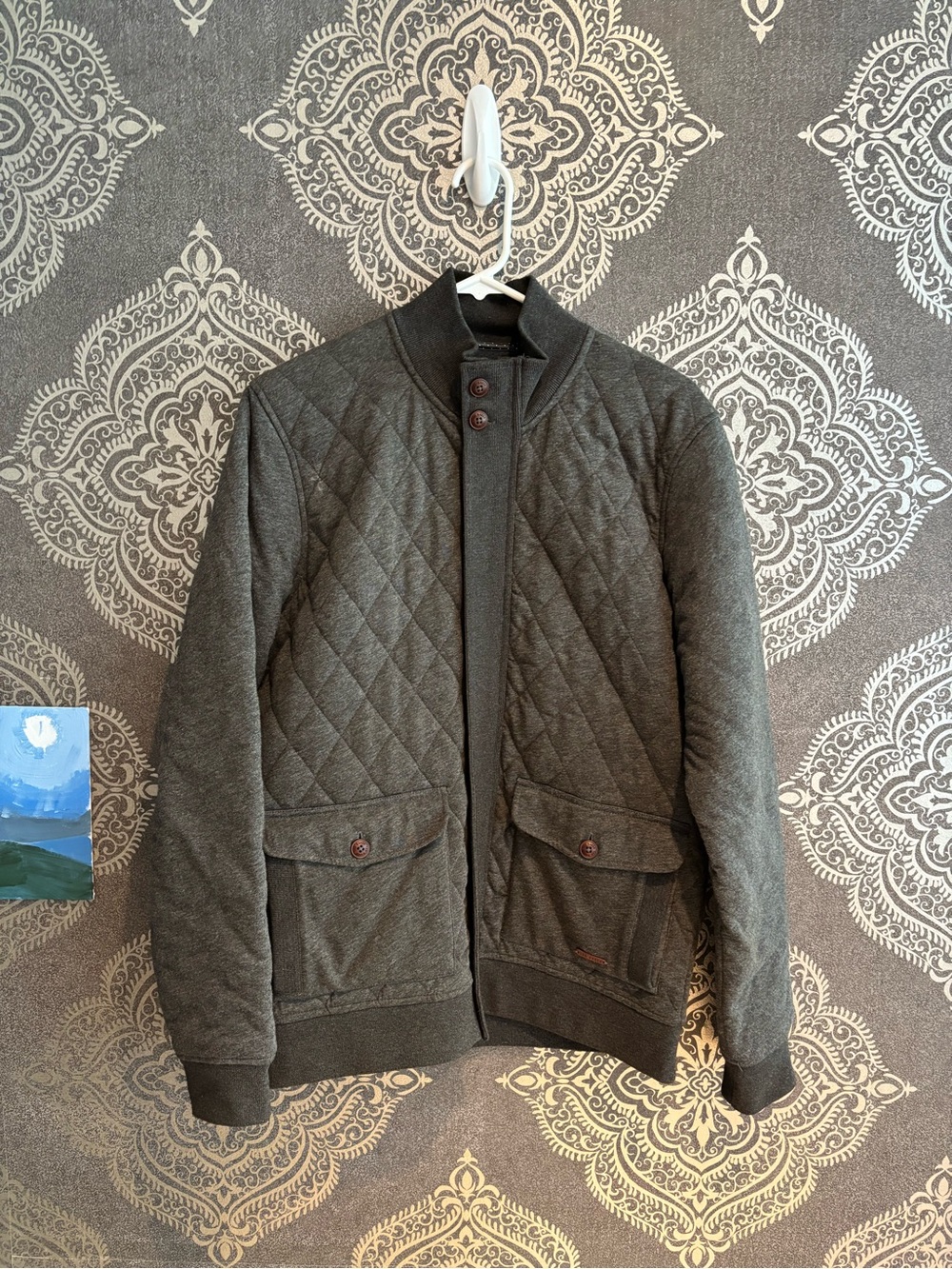 Ted Baker Charcoal Gray Waffle Bomber Jacket